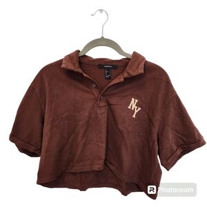 Forever 21 NY brown crop tee